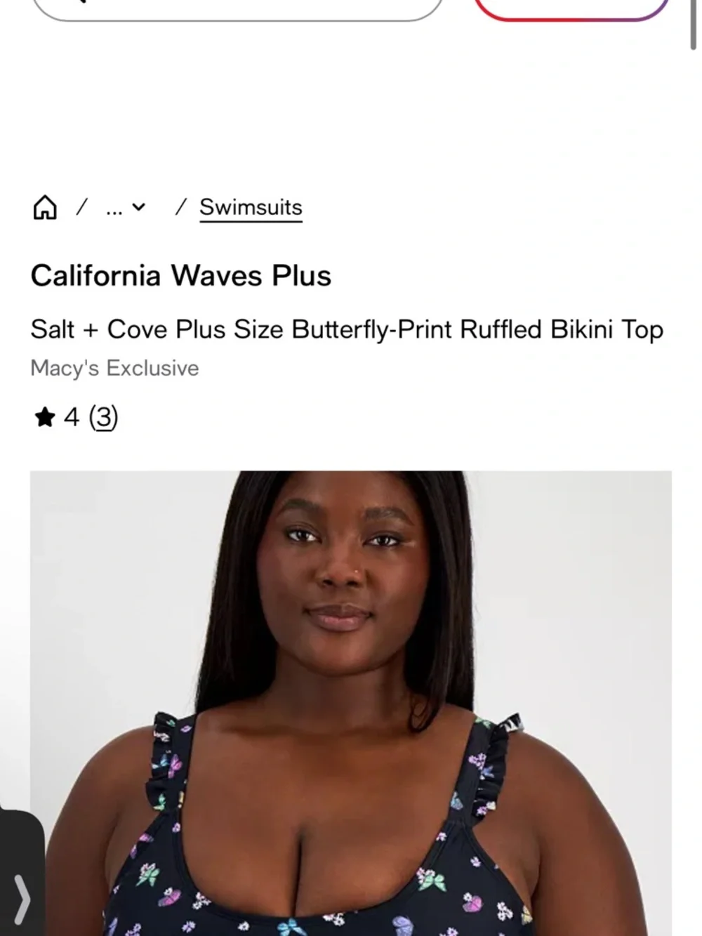 California Waves Plus Salt + Cove Plus Size Ruffled Butterfly-Print Swim 16/18